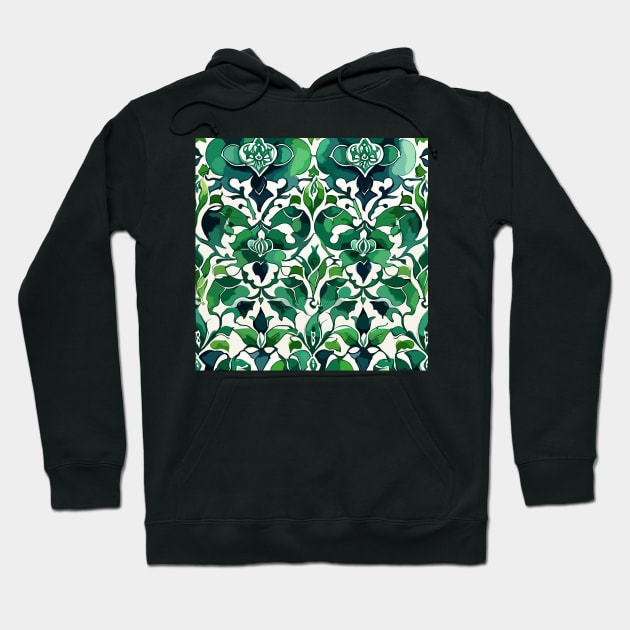 Green Ottoman Pattern on White Hoodie by Siha Arts